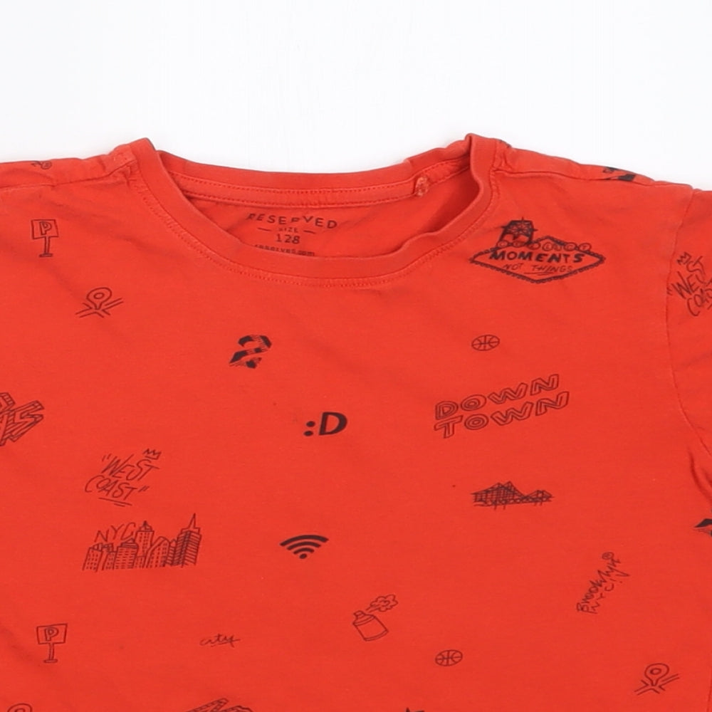 RESERVED Boys Red Geometric Cotton Basic T-Shirt Size 8 Years Crew Neck Pullover
