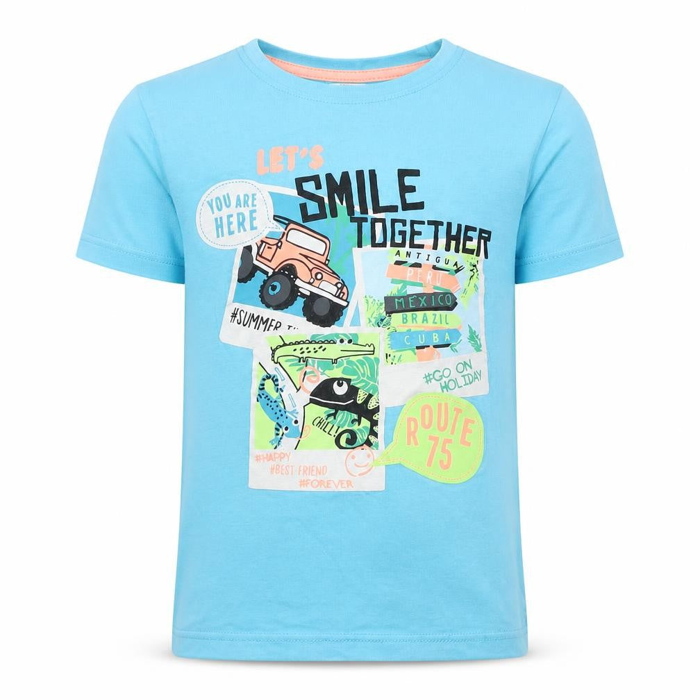 Preworn Boys Blue  Cotton Basic T-Shirt Size 8 Years Crew Neck Pullover - Lets smile together