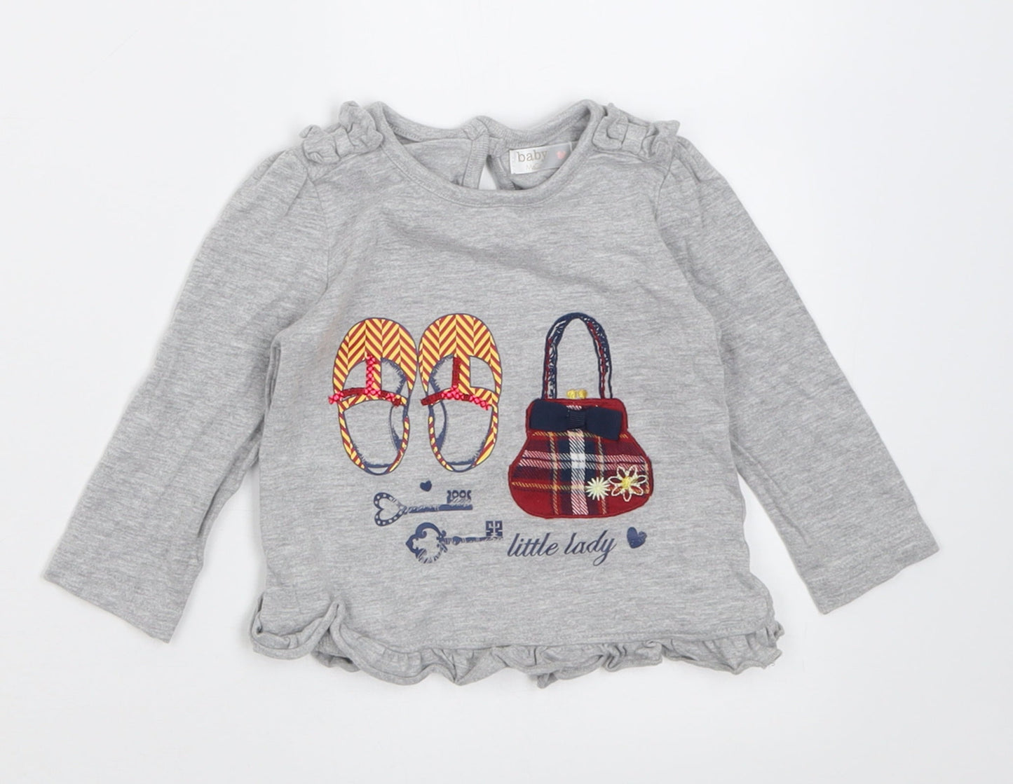 M&Co Girls Grey  Cotton Basic Casual Size 6-9 Months Crew Neck Button - little lady