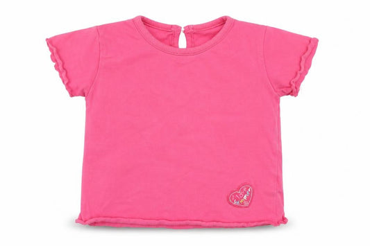 George Girls Pink  Cotton Basic T-Shirt Size 6-9 Months Crew Neck Button - i love summer