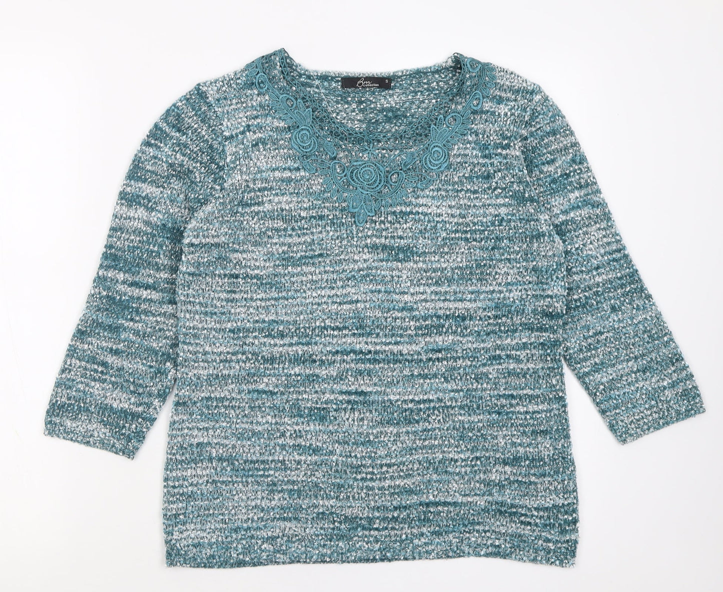 BM Womens Blue Crew Neck  Polyester Pullover Jumper Size S