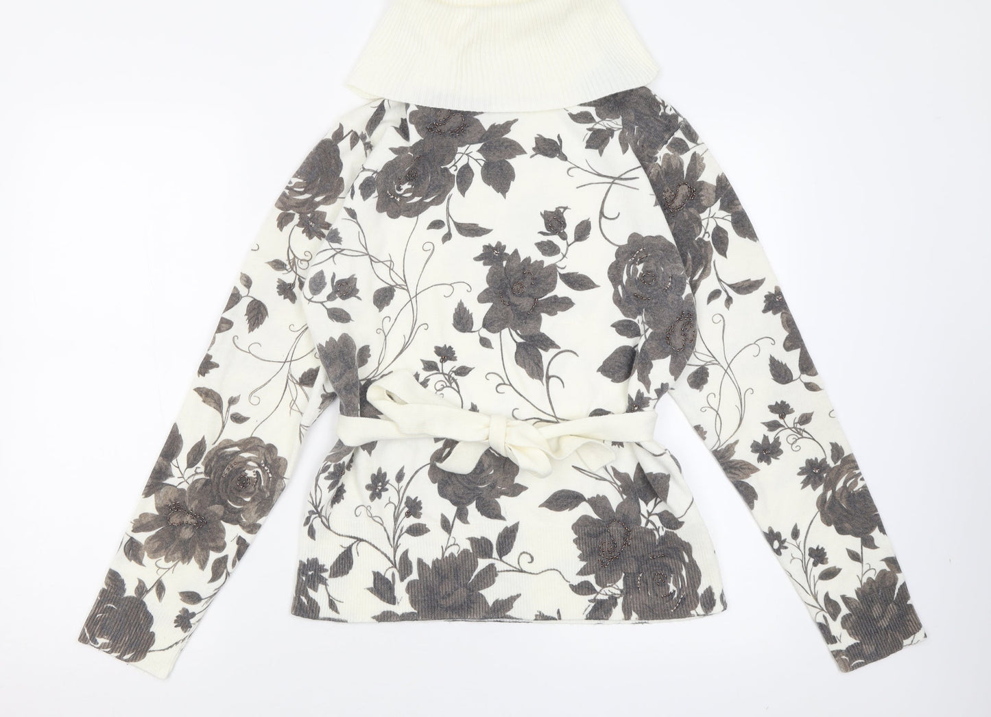 First Avenue Womens Ivory Roll Neck Floral Acrylic Pullover Jumper Size M