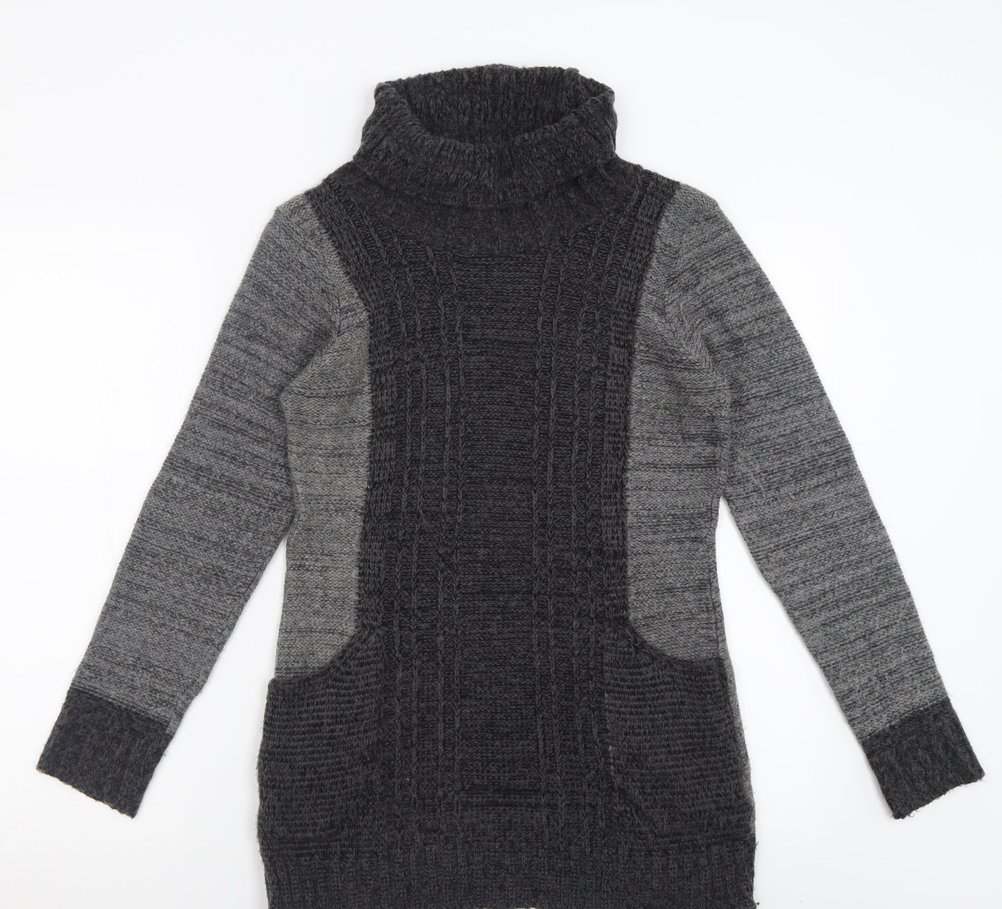 Pura Moda Womens Grey Roll Neck  Acrylic Tunic Jumper Size S
