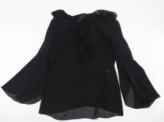 TFNC Womens Black  Polyester Basic Blouse Size S Boat Neck