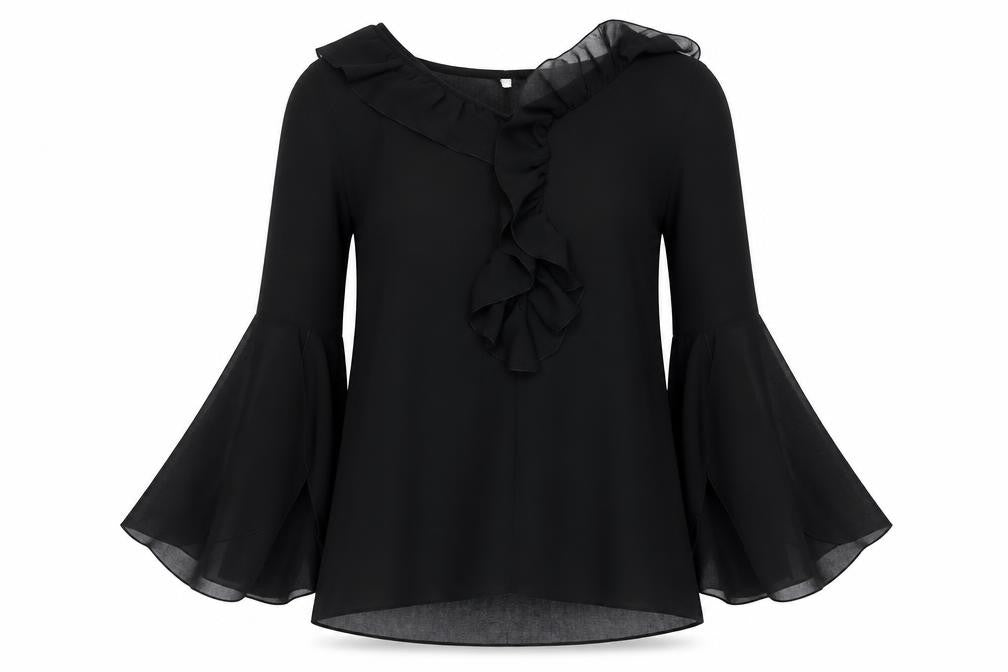 TFNC Womens Black  Polyester Basic Blouse Size S Boat Neck