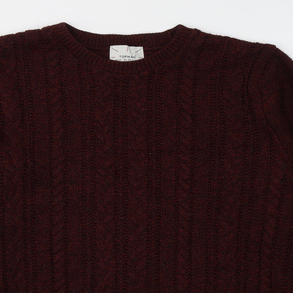 Topman Mens Red Round Neck  Acrylic Pullover Jumper Size M