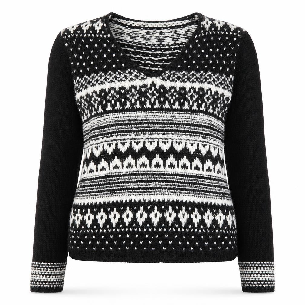 Aeropostale Womens Black V-Neck Geometric Acrylic Pullover Jumper Size S