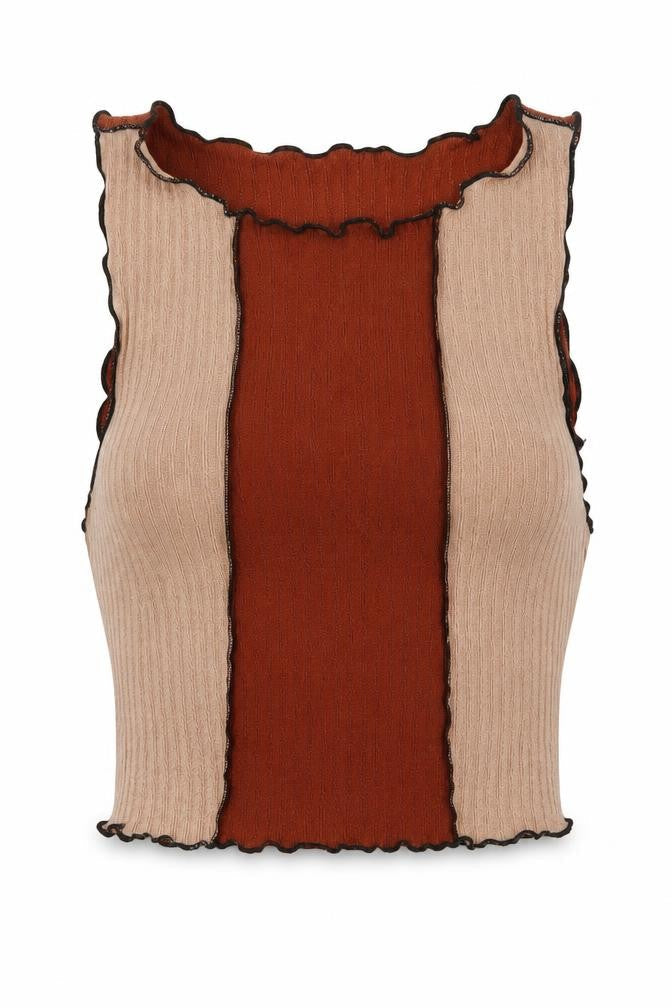 SheIn Womens Brown  Polyester Cropped Tank Size XS Round Neck