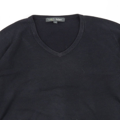 Marks & Spencer Mens Black V-Neck  Acrylic Pullover Jumper Size S