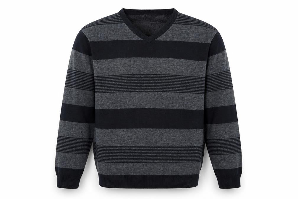 F&F Mens Blue V-Neck Striped Acrylic Pullover Jumper Size M