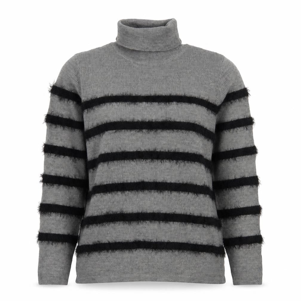 Therapy Womens Grey Roll Neck Striped Acrylic Pullover Jumper Size M