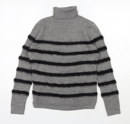 Therapy Womens Grey Roll Neck Striped Acrylic Pullover Jumper Size M