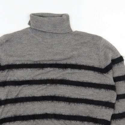 Therapy Womens Grey Roll Neck Striped Acrylic Pullover Jumper Size M