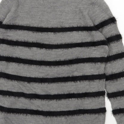 Therapy Womens Grey Roll Neck Striped Acrylic Pullover Jumper Size M