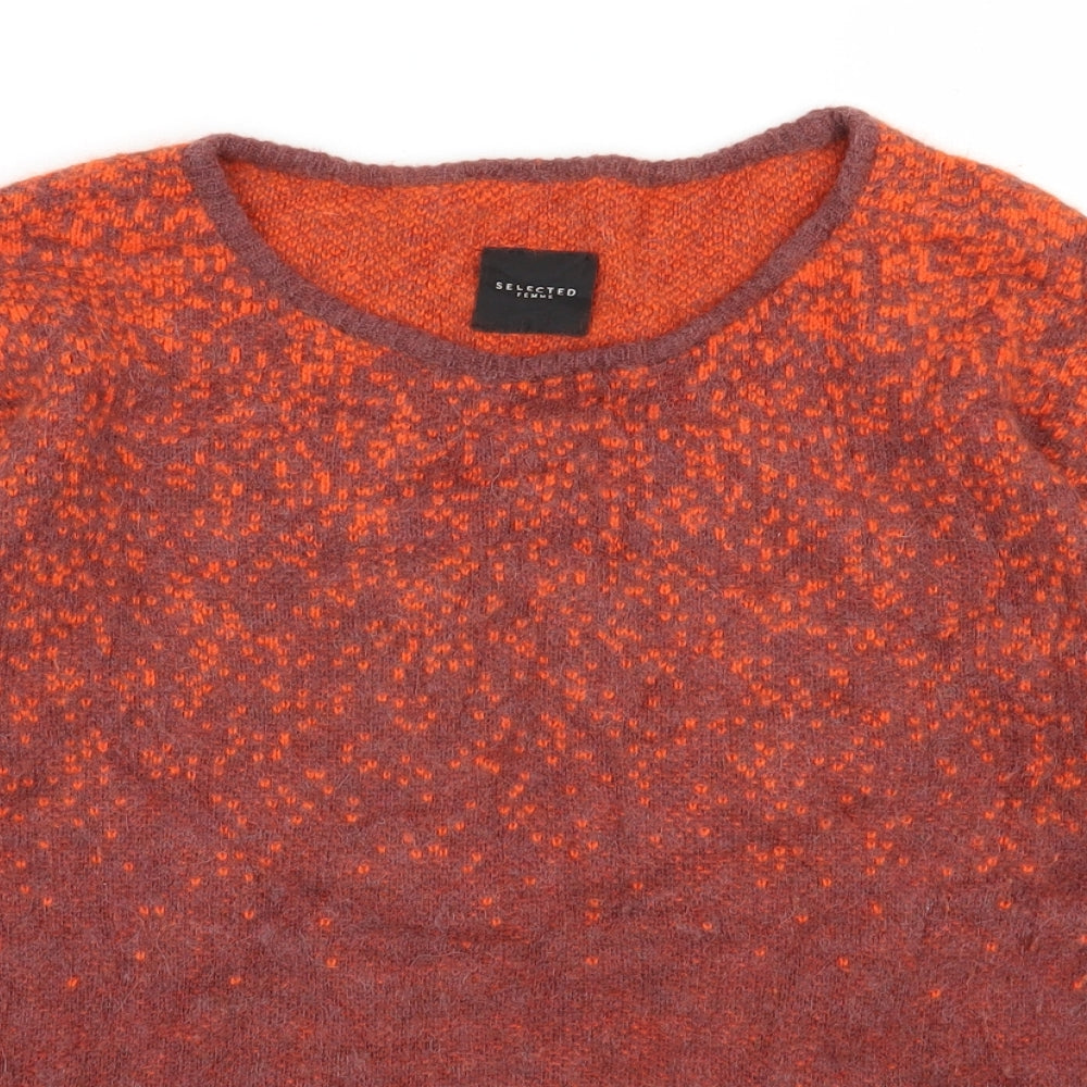 Selected Femme Womens Orange Round Neck  Nylon Pullover Jumper Size XS