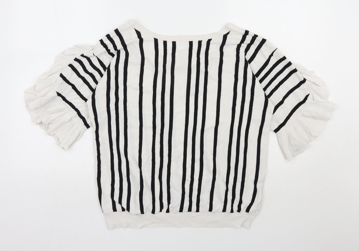 NEXT Womens White Round Neck Striped Viscose Pullover Jumper Size 16