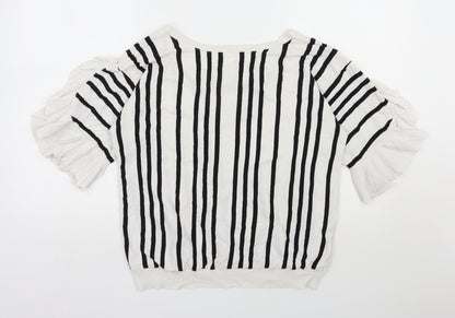 Next Womens White Round Neck Striped Viscose Pullover Jumper Size 16