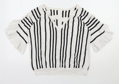 Next Womens White Round Neck Striped Viscose Pullover Jumper Size 16