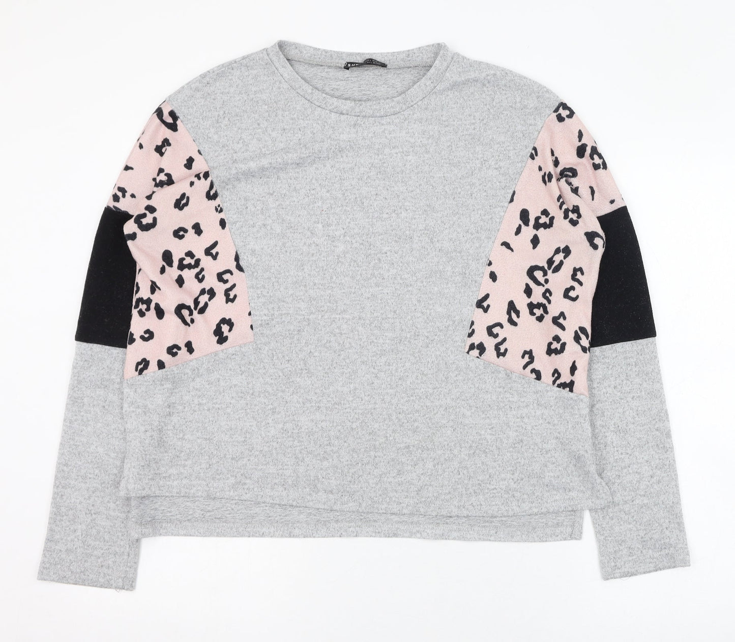 SheIn Womens Grey Round Neck Animal Print Polyester Pullover Jumper Size 8