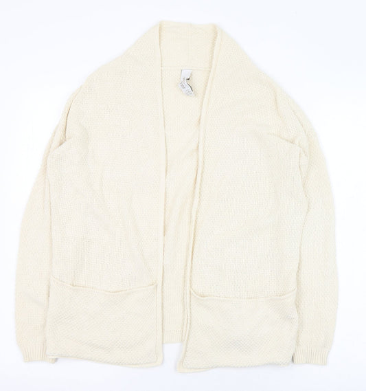 Pull&Bear Womens Ivory Round Neck  Cotton Cardigan Jumper Size 4