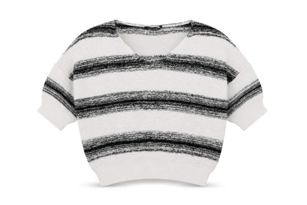 Miso Womens Ivory Scoop Neck Striped Acrylic Pullover Jumper Size 6