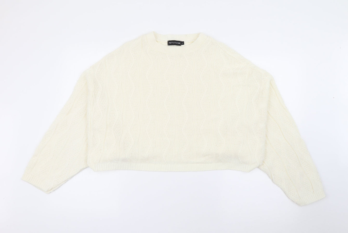 PRETTYLITTLETHING Womens Ivory Crew Neck  Acrylic Pullover Jumper Size L