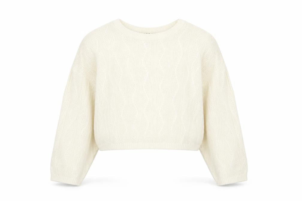 PRETTYLITTLETHING Womens Ivory Crew Neck  Acrylic Pullover Jumper Size L
