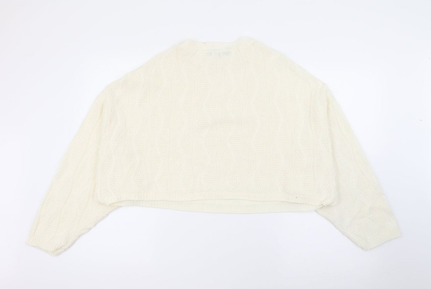 PRETTYLITTLETHING Womens Ivory Crew Neck  Acrylic Pullover Jumper Size L