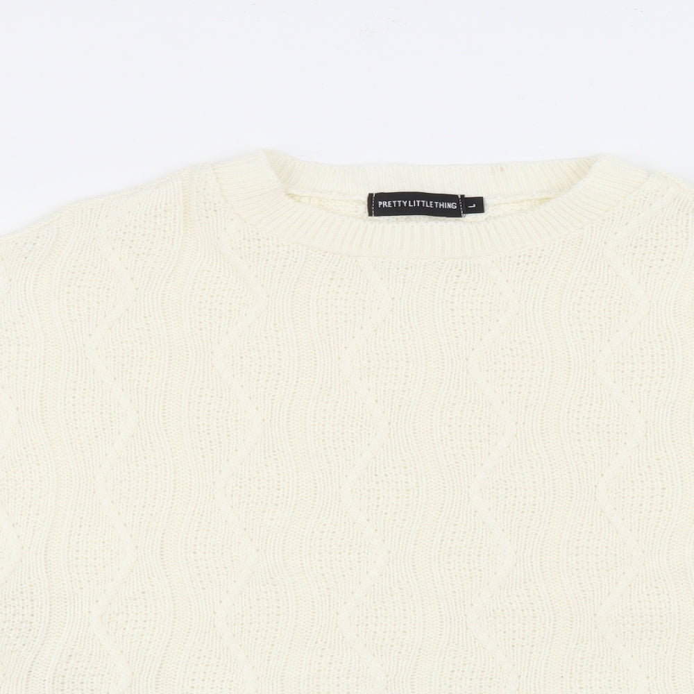 PRETTYLITTLETHING Womens Ivory Crew Neck  Acrylic Pullover Jumper Size L