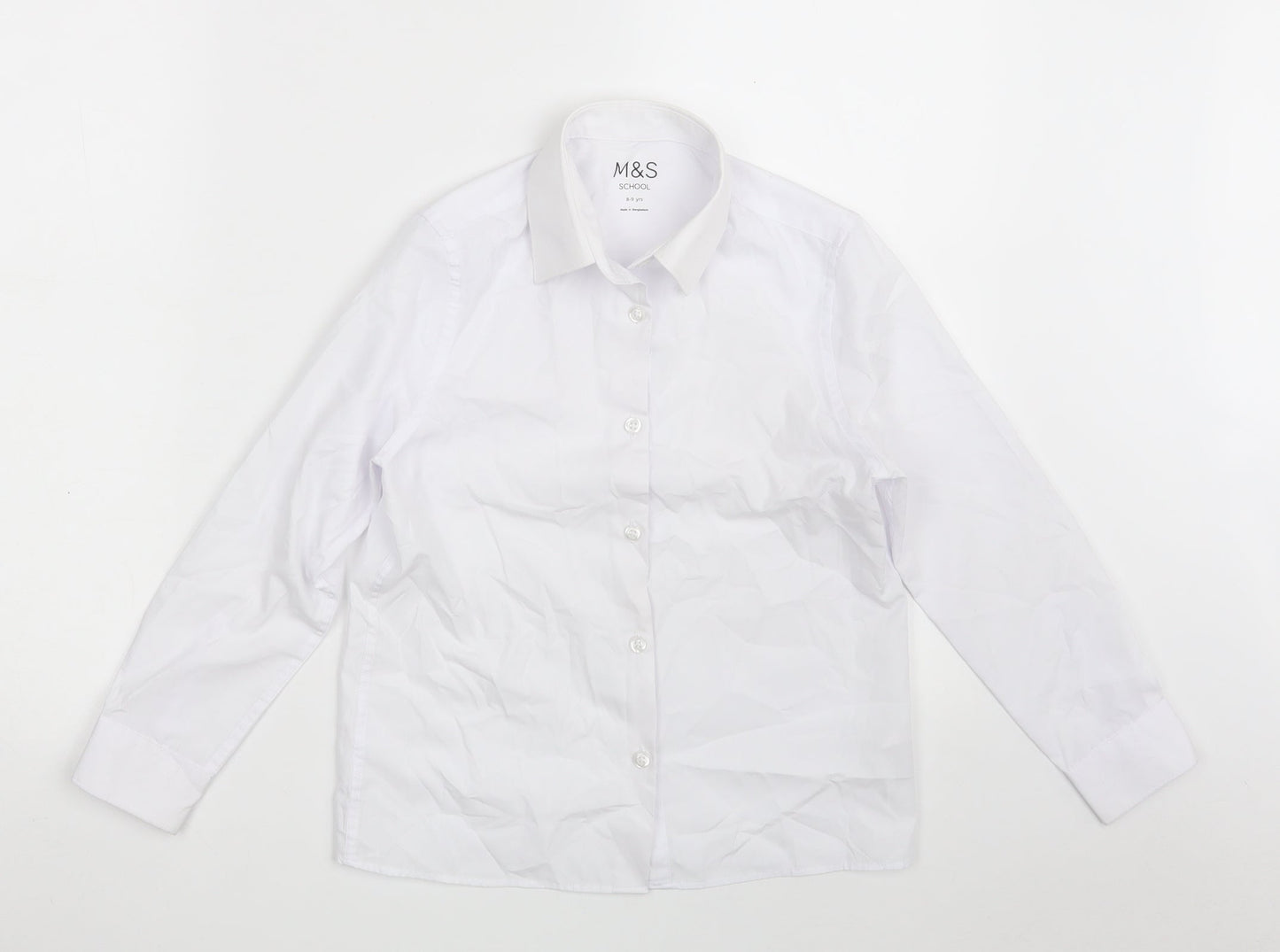 Marks and Spencer Girls White  Polyester Basic Button-Up Size 8-9 Years Collared Button - School wear