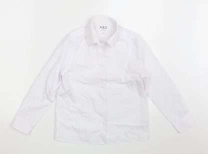 Marks & Spencer Girls White  Polyester Basic Button-Up Size 8-9 Years Collared Button - School wear