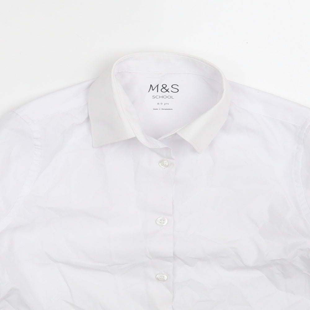 Marks and Spencer Girls White  Polyester Basic Button-Up Size 8-9 Years Collared Button - School wear
