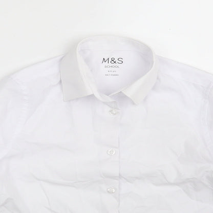 Marks & Spencer Girls White  Polyester Basic Button-Up Size 8-9 Years Collared Button - School wear