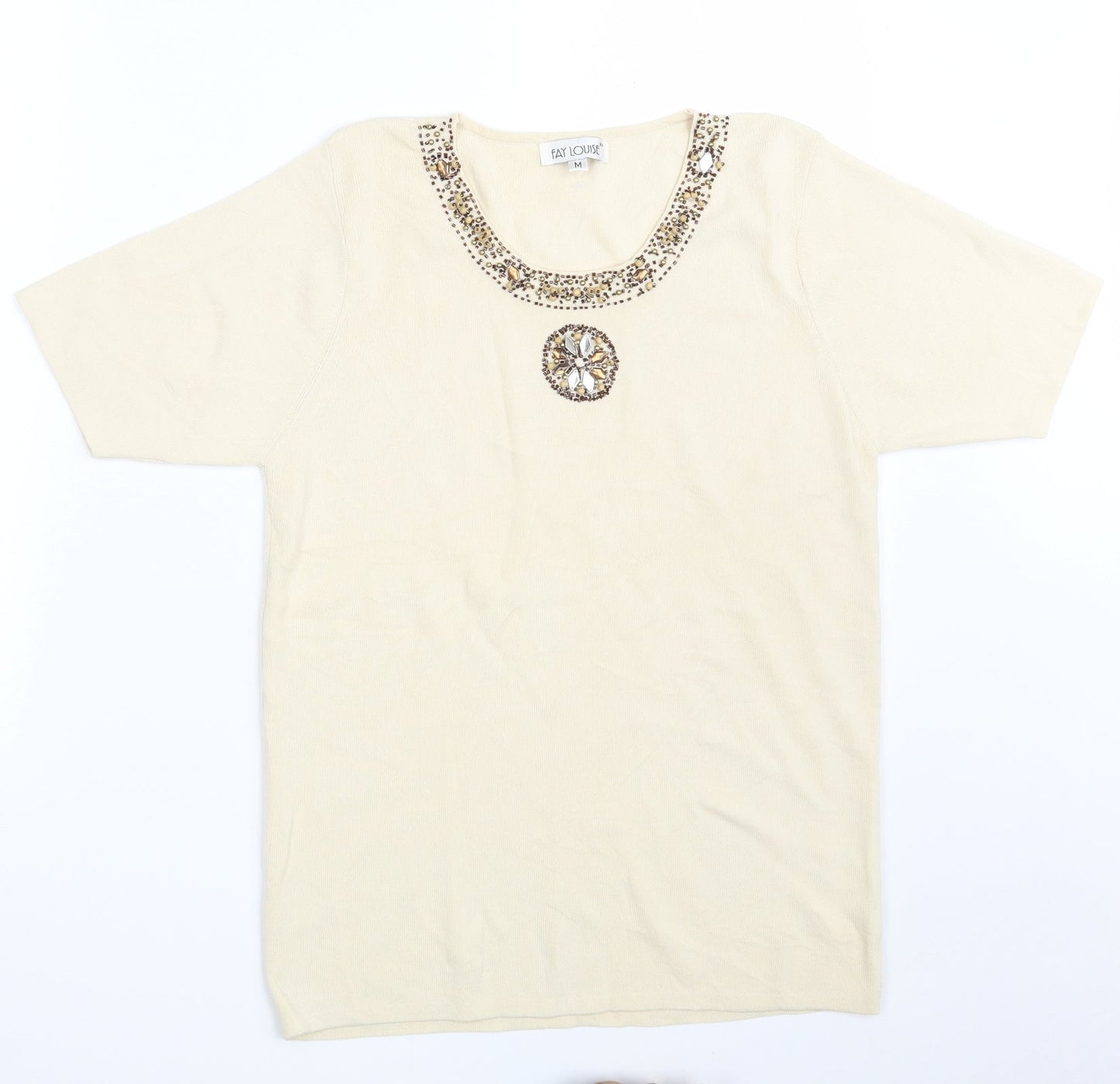 FAY LOUISE  Womens Beige Scoop Neck  Viscose Pullover Jumper Size M