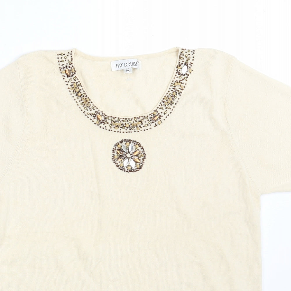 FAY LOUISE  Womens Beige Scoop Neck  Viscose Pullover Jumper Size M