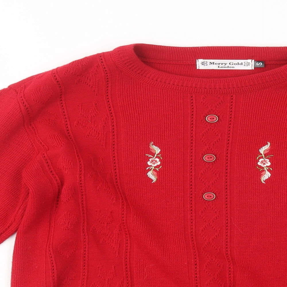 Merry Gold Womens Red Crew Neck  Acrylic Pullover Jumper Size S