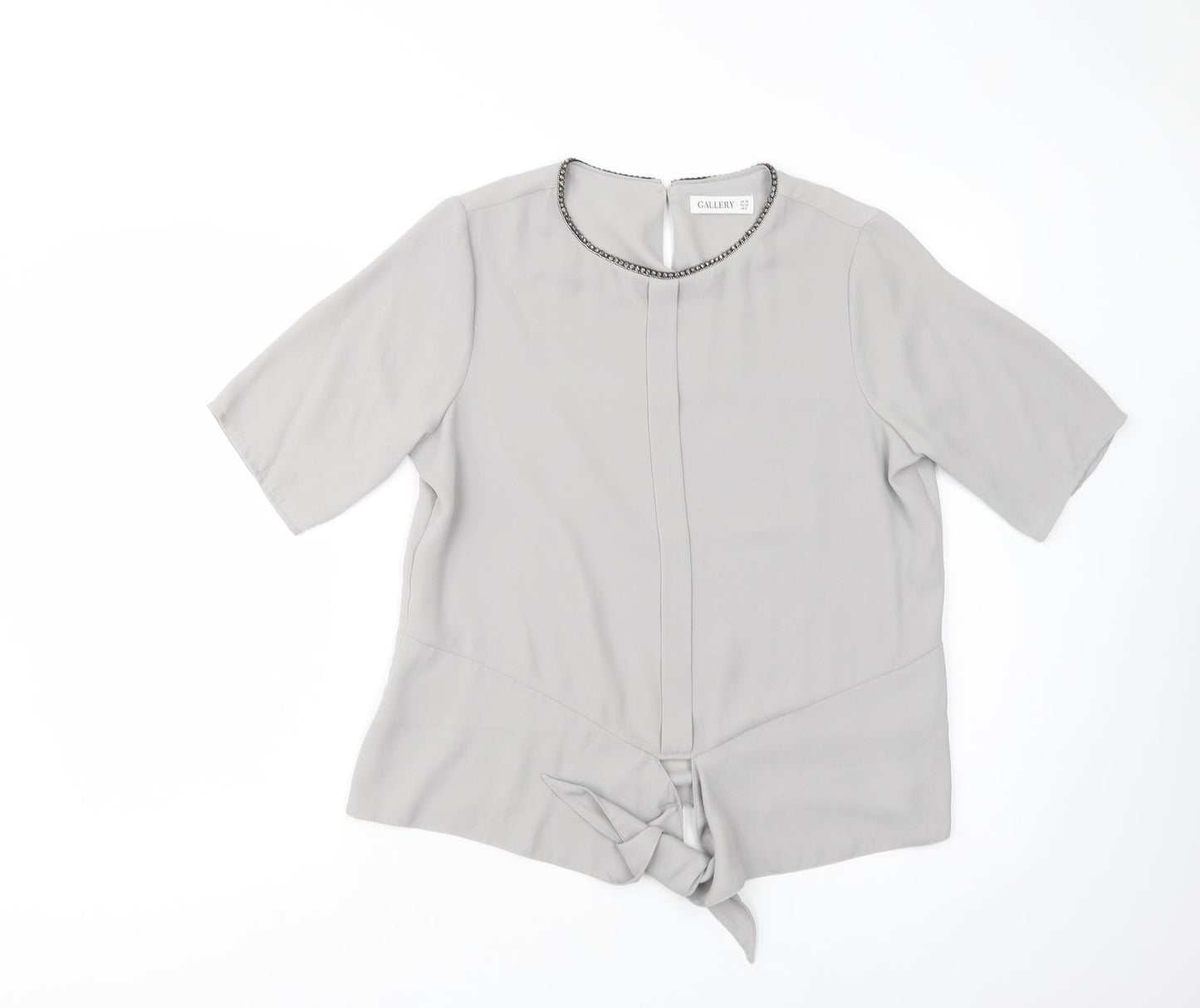 Gallery Womens Grey  Polyester Basic Blouse Size 10 Crew Neck - Embellished Neckline