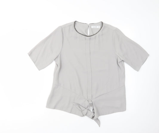Gallery Womens Grey  Polyester Basic Blouse Size 10 Crew Neck - Embellished Neckline