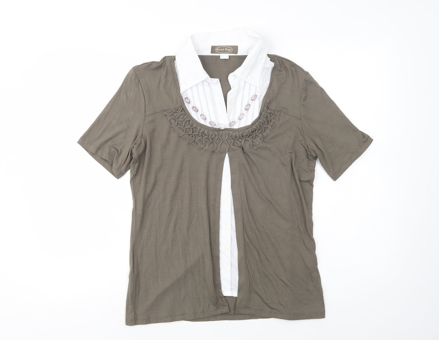 Gabriella Vicenza Womens Green  Polyester Basic Blouse Size 10 Collared