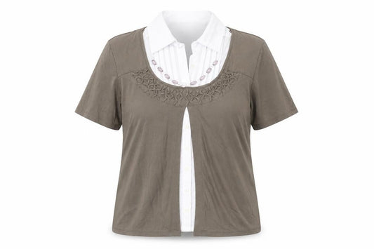 Gabriella Vicenza Womens Green  Polyester Basic Blouse Size 10 Collared