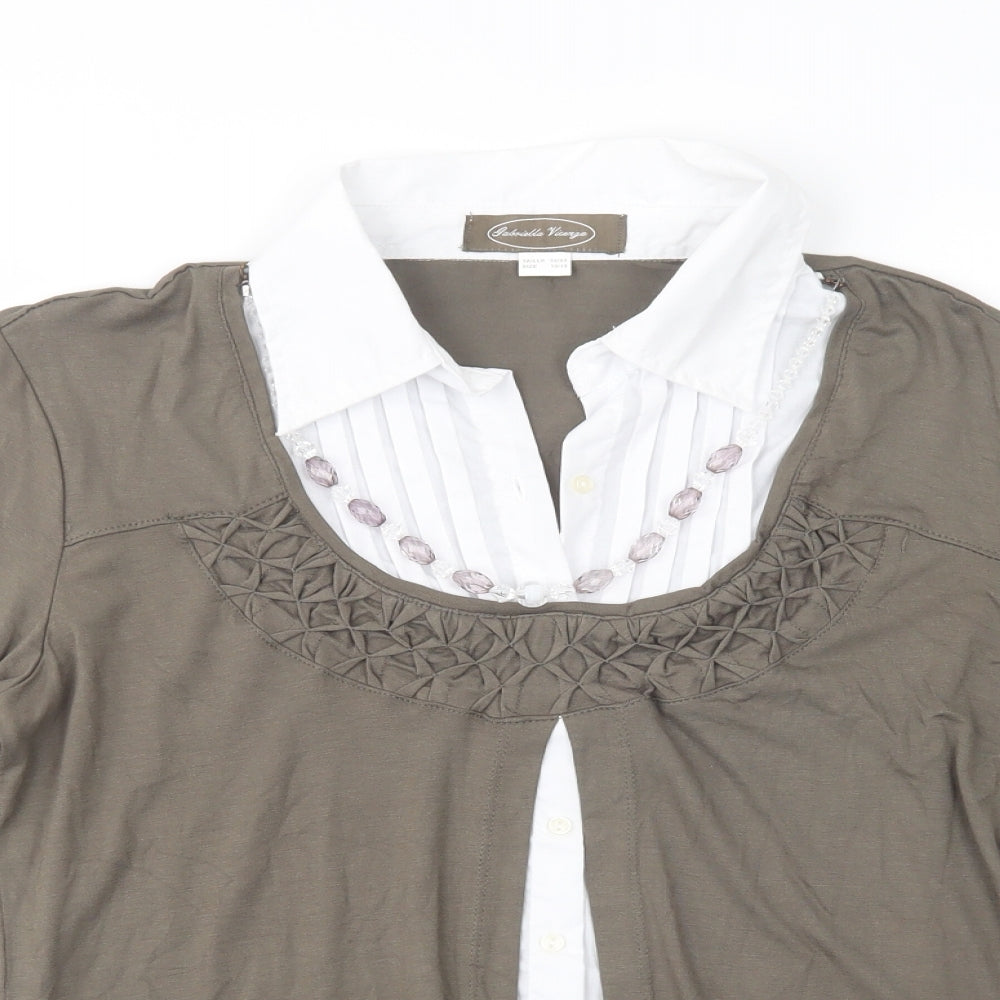 Gabriella Vicenza Womens Green  Polyester Basic Blouse Size 10 Collared
