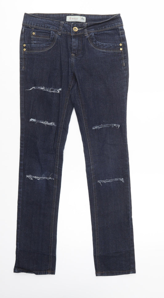 A Wear Womens Blue  Cotton Skinny Jeans Size 8 L32 in Regular Button