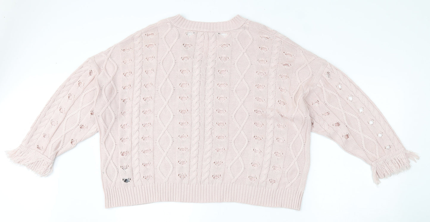 Religion Womens Pink V-Neck  Cotton Pullover Jumper Size 8