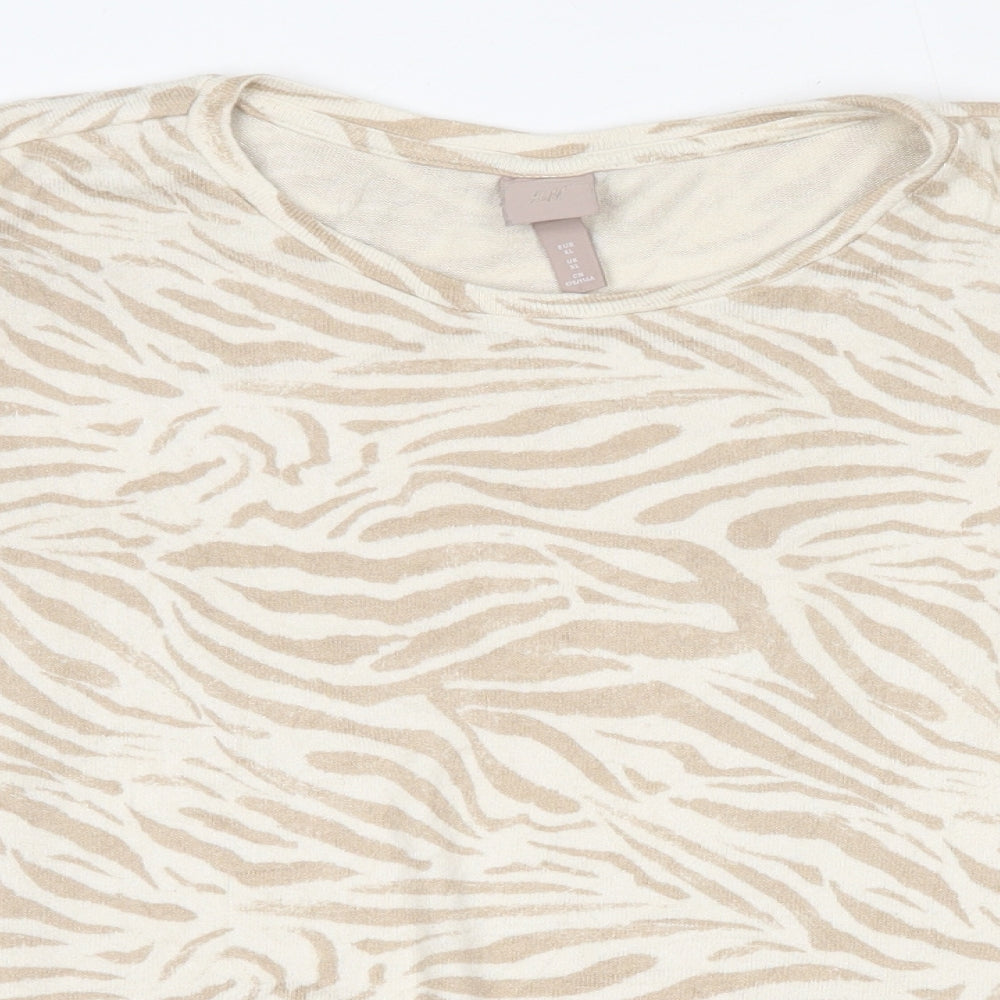 H&M Womens Beige Round Neck Animal Print Viscose Pullover Jumper Size XL