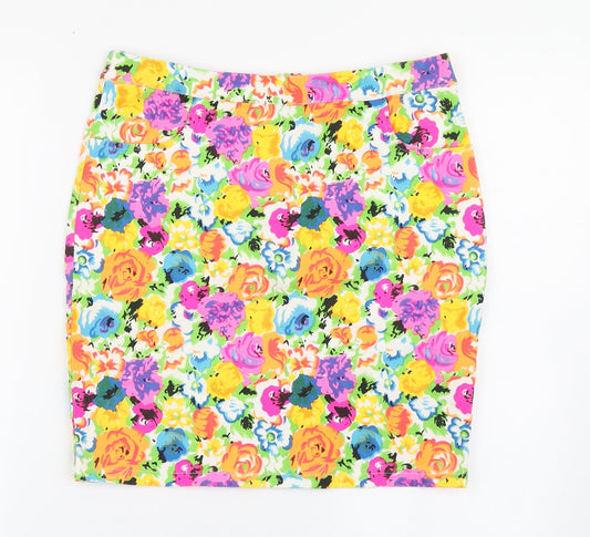 Cutie Womens Multicoloured Floral Cotton A-Line Skirt Size 10   Zip