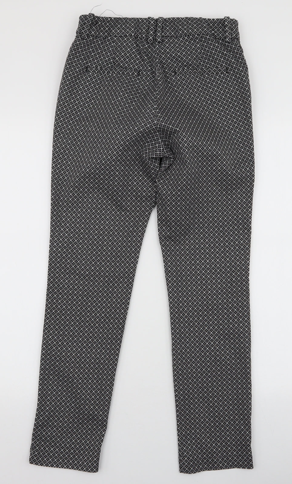 H&M Womens Black Geometric Cotton Dress Pants Trousers Size 8 L27 in Slim Zip