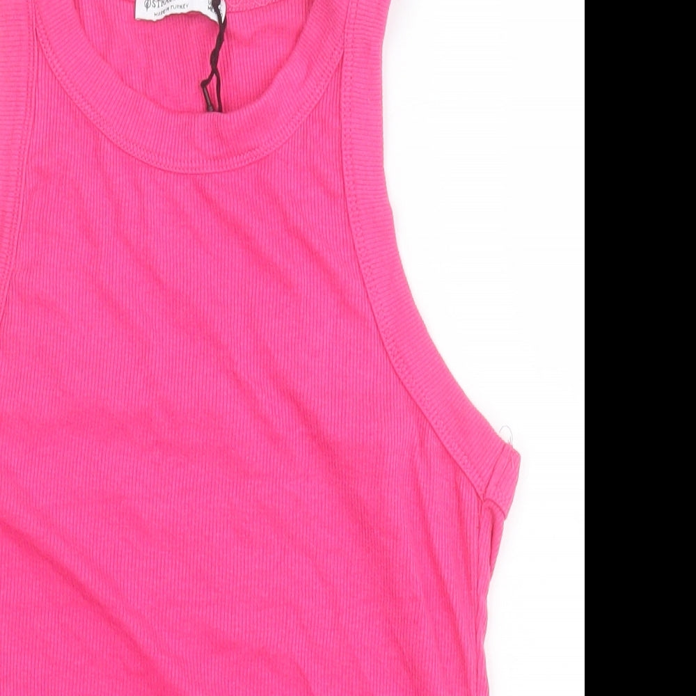 Stradivarius Womens Pink  Cotton Cropped T-Shirt Size L Round Neck