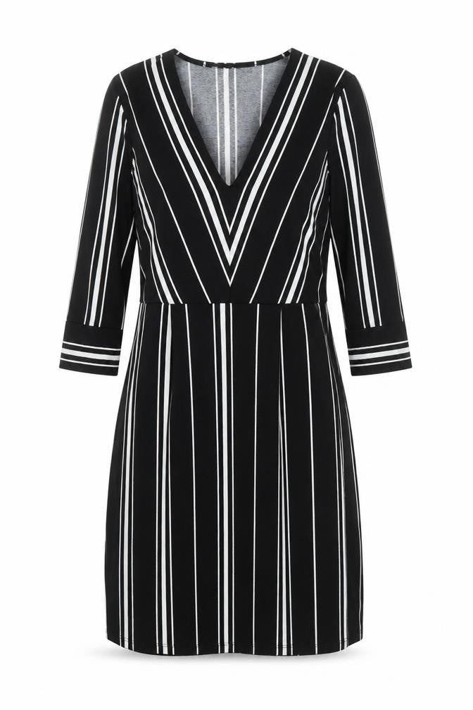 H&M Womens Black Striped Polyester A-Line  Size XS  V-Neck
