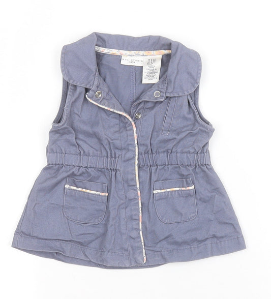 Max Studio Girls Blue   Basic Jacket Waistcoat Size 6-9 Months   Snap