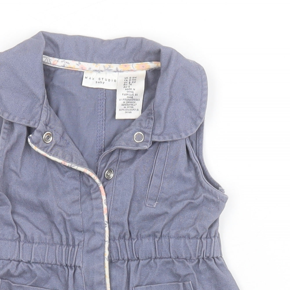 Max Studio Girls Blue   Basic Jacket Waistcoat Size 6-9 Months   Snap